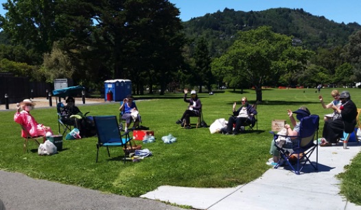 In May the Knitting Group met in Town Park while keeping physical distance.